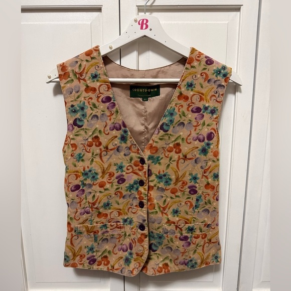 Vintage Tops - Vintage Countdown Corduroy Floral Print Vest Cottagecore Fairy Grunge Medium